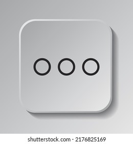 Ellipsis, three dots simple icon vector. Flat design. Black icon on square button with shadow. Grey background.ai