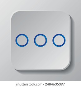 Ellipsis, three dots simple icon vector. Flat design. Paper cut design. Cutted blue symbol with shadow. Gray badge button, gray background.ai