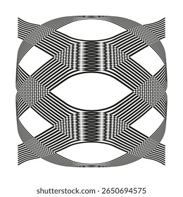 Elliptic loop icon. Double band pattern. Interwoven ring Vector. Symmetric orbital frame.