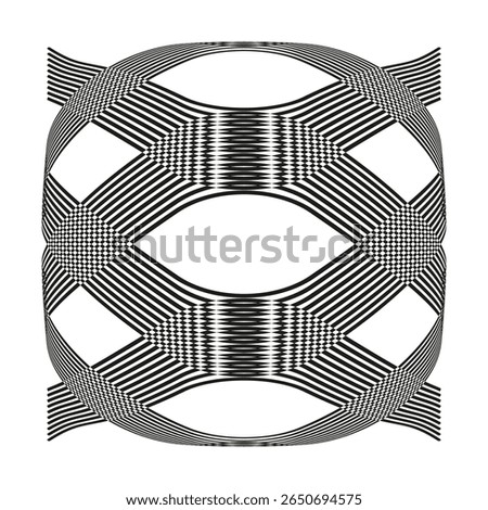 Elliptic loop icon. Double band pattern. Interwoven ring Vector. Symmetric orbital frame.
