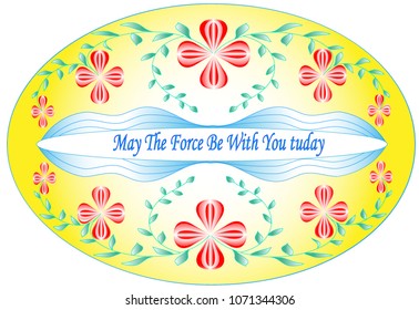 Elliptical background with center around him stylized flowers and branches.
