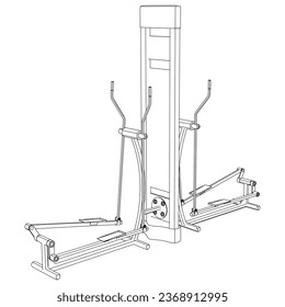 Elliptical bike. Gym equipment on white background vector illustration. Different fitness equipment for muscle building. Workout and training concept.