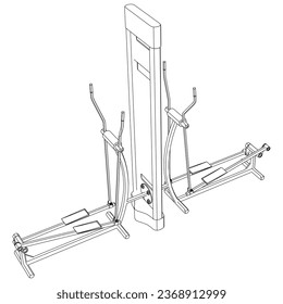 Elliptical bike. Gym equipment on white background vector illustration. Different fitness equipment for muscle building. Workout and training concept.