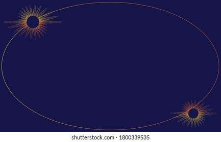 Elliptical blue background with shapes like stars 