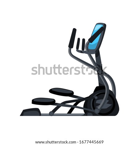 Elliptical cross trainer machine. Sport equipment. vector cartoon illustration isolated on white background.