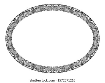 Elliptical frame with floral and dot patterns. vintage or retro style border text or calligraphy. delimiter with a flat isolated design in a white background.