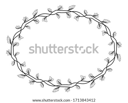 elliptical frame with floral style. border theme of plants. delimiters for text or calligraphy. flat design isolated white background.