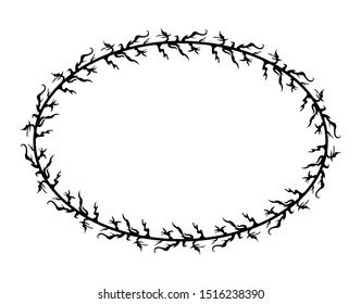 elliptical frame motif in the style of leaves or plants, ornament frame with a white background.