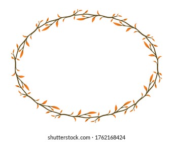 cadres elliptiques avec branches et motifs de feuilles, bordures au style naturel, bordures pour texte ou bannières aux arrière-plans blancs.