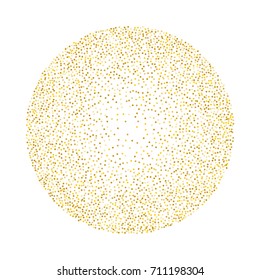 Elliptical golden sand background of random scatter golden circles isolated on white.