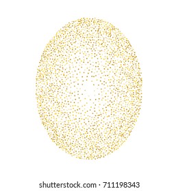Elliptical golden sand background of random scatter golden circles isolated on white.