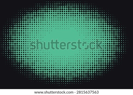 Elliptical halftone frame with gradient green dots on a solid black background, pattern circle