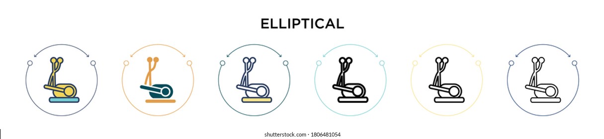 Elliptical icon in filled, thin line, outline and stroke style. Vector illustration of two colored and black elliptical vector icons designs can be used for mobile, ui, web