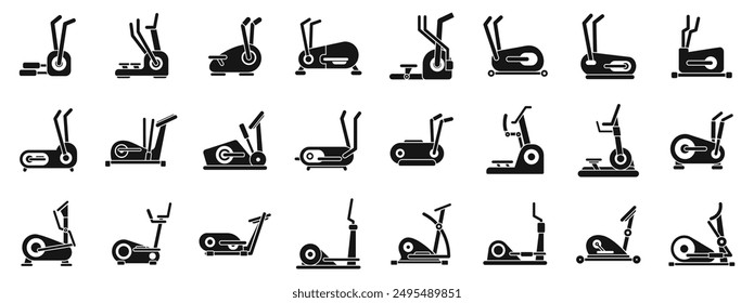 Elliptical Machine icons set. Set of icons featuring elliptical trainers, perfect for showcasing fitness and exercise routines