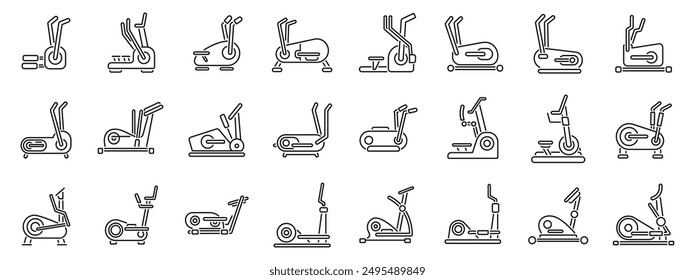 Elliptische Maschinensymbole gesetzt. Das Set von Ellipsentrainern zeigt verschiedene Arten von Crosstrainern für ein tolles Cardio-Training