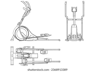 Elliptical machine isolated on white background. Fitness, cardio, and muscle building machines. Exercise and gym concept. Vector illustration.