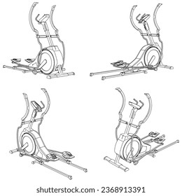 Elliptical machine isolated on white background. Fitness, cardio, and muscle building machines. Exercise and gym concept. Vector illustration.