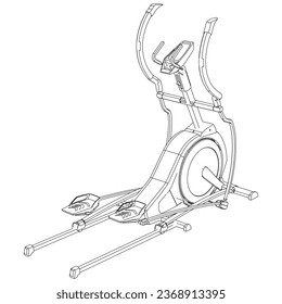 Elliptical machine isolated on white background. Fitness, cardio, and muscle building machines. Exercise and gym concept. Vector illustration.