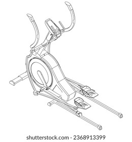 Elliptical machine isolated on white background. Fitness, cardio, and muscle building machines. Exercise and gym concept. Vector illustration.