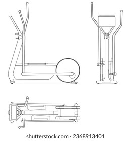 Elliptical machine isolated on white background. Fitness, cardio, and muscle building machines. Exercise and gym concept. Vector illustration.