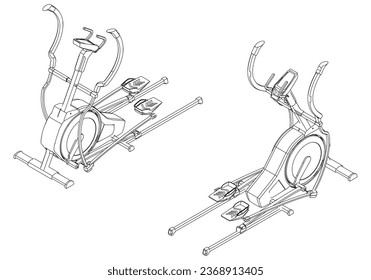 Elliptical machine isolated on white background. Fitness, cardio, and muscle building machines. Exercise and gym concept. Vector illustration.