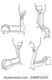 Elliptical machine isolated on white background. Fitness, cardio, and muscle building machines. Exercise and gym concept. Vector illustration.