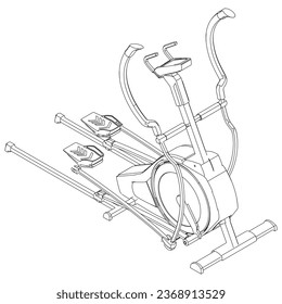 Elliptical machine isolated on white background. Fitness, cardio, and muscle building machines. Exercise and gym concept. Vector illustration.