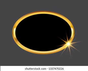 Elliptical ribbed golden frame with bright eight-pointed star and black base, vector illustration