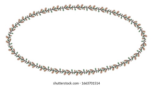 elliptical shape frame with a floral theme, a frame for text with a white isolated background.