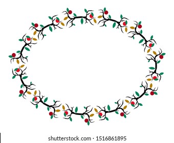 elliptical shape frame with fruit plant theme design style, floral frame, vintage frame ornament with white isolated background.