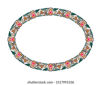 elliptical shape frame with full color ethnic style, retro frame, vintage frame with isolated white background color.