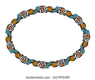 elliptical shape frame with full color ethnic style, retro frame, vintage frame with isolated white background color.