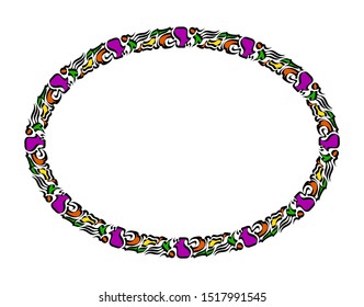 elliptical shape frame with full color ethnic style, retro frame, vintage frame with isolated white background color.