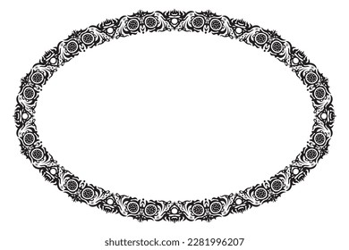 elliptical shape frame with ornamental motif on white background