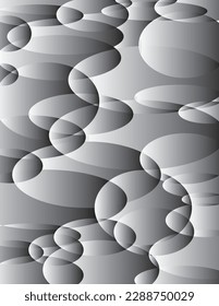 Elliptical shapes overlapping, filled with grayscale gradual shades, creating modern, abstract pattern