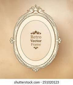 Elliptical vintage baroque frame on textured background. Vector illustration. Isolated.