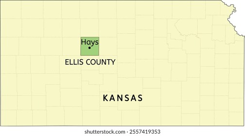 Ellis County and city of Hays location on Kansas state map