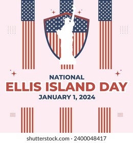 Ellis Island Day - 1 de enero de 2024, Can be change color, Illustrator Eps File, Adecuado para uso en medios impresos o medios sociales.