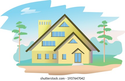 Ellow brick cottage. Vector art illustration