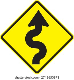 ellow diamond winding road warning traffic sign