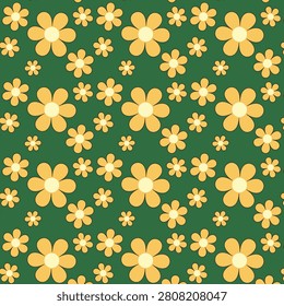 ellow Flower Seamless Pattern on Green Background