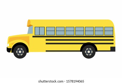 ellow school bus with four wheels for map design icon or educational book illustration. flat design style minimal vector illustration.