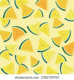 ellow sliced watermelon pattern with polka dot background illustration