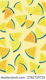 ellow sliced watermelon pattern with polka dot background illustration