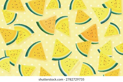 ellow sliced watermelon pattern with polka dot background illustration
