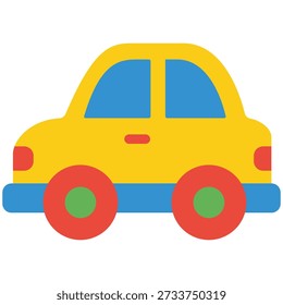 ellow toy car vector icon representing childhood play and transportation for toddlers