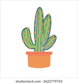 Elongated cactus, light green, in an orange pot. All objects are hand-drawn in vector. Perfect for printing on packaging, fabric.