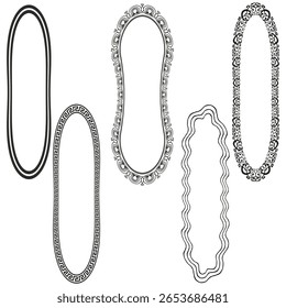 Langwerpig frame ensemble. Ornamentaal omtrekpatroon. Klassieke omtrek Vector. Sophisticated minimalistische stijl. EPS 10.
