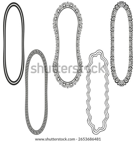 Elongated frame ensemble. Ornamental circumferential pattern. Classic outline Vector. Sophisticated minimalistic style. EPS 10.