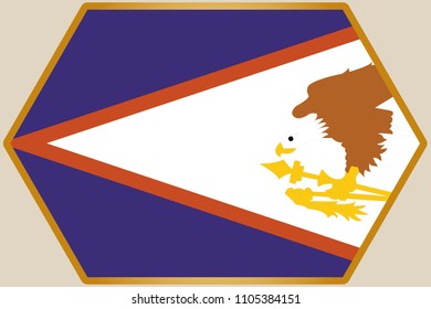 An elongated Hexagon with the Flag of American Samoa